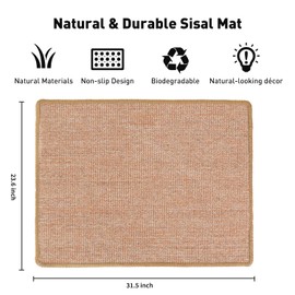FUKUMARU Cat Scratcher Mat, 23.6 X 15.7 Inch Natural Sisal Cat Scratch Mats, Horizontal Cat Floor Scratching Pad Rug, Protect Carpets and Sofas