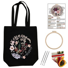 Zasjon Embroidery Kit Bag Embroidery Set Adults for Beginners, Embroidery Kit Canvas Bag with Floral Pattern, DIY Handmade Embroidery Bag with Embroidery Hoop Carry Bag Embroidery Kit for Adults