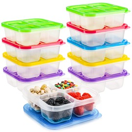 AVLA 10 Pack Bento Snack Boxes, Reusable Meal Prep Containers, 4-Compartment To Go Bento Lunch Boxes, Stackable Divided Food Storage Containers for Work and Travel