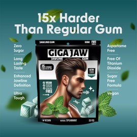 GigaJaw Jawline Gum - 15X Hardness for Effective Facial Exercise- Mewing Jaw Gum | Mint Flavor | Sugar-Free, Calorie-Free | Pack of 30 Pieces