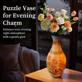 Qsbon 3D Puzzle Vases for Flowers, Unique Puzzle Vase with LED Light,160 Pieces 3D Puzzles for Adults, DIY Flower Vase for Home and Office Decor, Suitable for Real/Artificial Flowers Arrangements