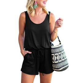 REORIA Women's Summer Loose V-Neck Spaghetti Straps Short Jumpsuit, black