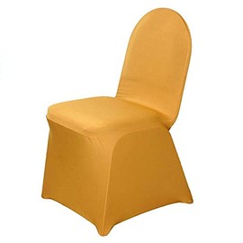 MO Distributing Set of 50 | Gold Spandex Banquet Chair Covers Dining Room Chair Cover, Wedding Party Chair Covers
