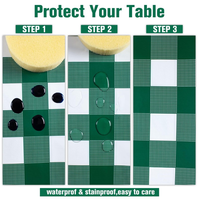 Kesfey Green 54x108 Inch Gingham Tablecloths, Plastic Disposable Checkered Waterproof