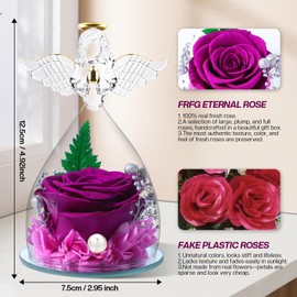 Eternal Rose Angel, Gifts for Women, Preserved Red Real Rose, Glass Angel, Unique Gifts, Birthday Gift for Women, Mother, Sister, Girlfriend, Wife (Purple)