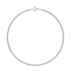 PLANETYS - Flat Curb Chain Bracelet 925 Sterling Silver Rhodium-Plated 2 mm Width Various Lengths 18-19-20-21 cm, Sterling Silver