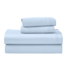 Superior Egyptian Cotton 4 Piece Sheet Set, Luxury 1000 Thread Count, Modern Design, Sustainable Sheets, Ultra-Soft Basics, Solid, Deep Pocket Fitted Sheet, Flat Sheet, Pillowcases, King, Light Blue