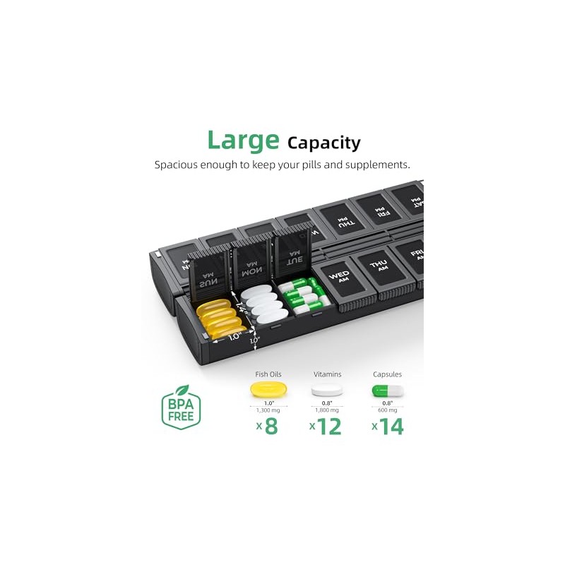 PULIV Weekly Pill Organizer 2 Times a Day with Magnetic