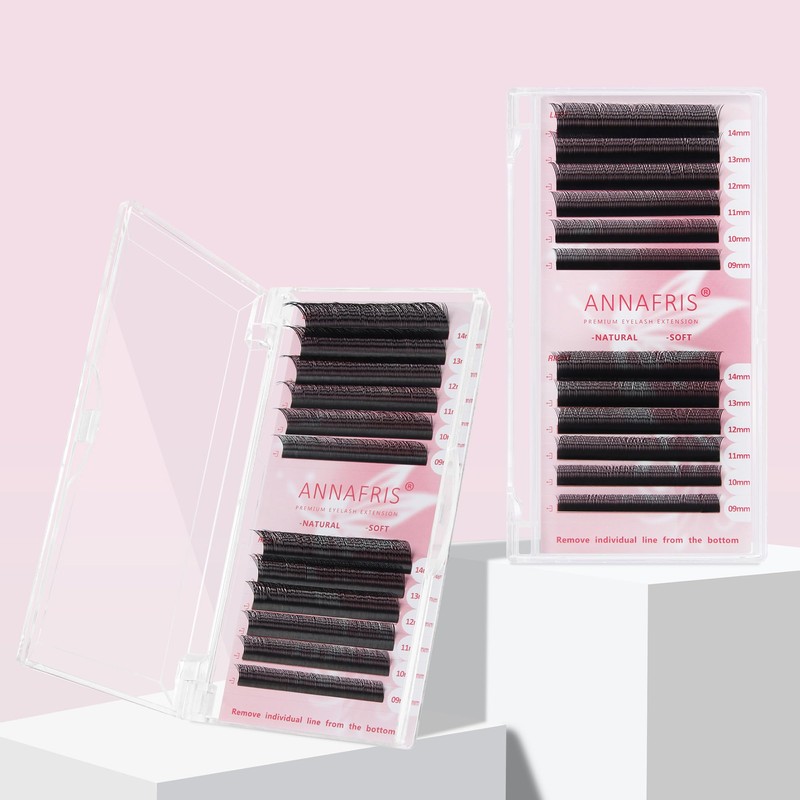 ANNAFRIS Eyelash Extensions, YY 0.07 C, 9-14 mm, Ready-to-Use Fan