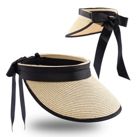 JJDreams Unisex Foldable Summer Hat Straw Hat with Velcro Fastening and Ribbon Visor Cap Peaked Cap Baseball Cap Sun Shield for Outdoor Sports Beach Hat Golf Tennis, beige