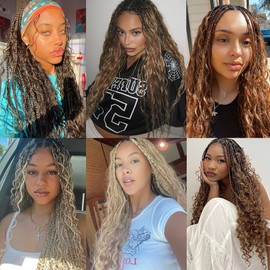 Kachanaa 24 Inch Pre-Separate Deep Wave Braiding Hair Extensions for Goddess Braids 7 Pack Ombre Blonde Ocean Wave Curly Braiding Hair Synthetic Crochet Hair for Boho Box Braids /T27613#