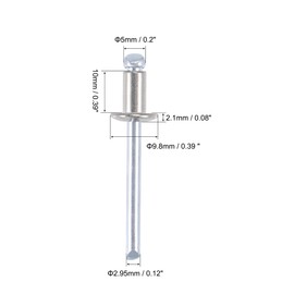 sourcing map Blind Rivets 304 Stainless Steel 5mm Diameter 10mm Grip Length Silver 50pcs