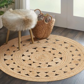 RIANGI Jute Rug - Bedroom Rugs - Boho Rugs for Bedroom, Dining Room Rug, 4 Ft Round Rug - Natural Fibre, Braided Jute Rugs, Round Rug 4ft Jute Rug for Farmhouse Decor Living Room