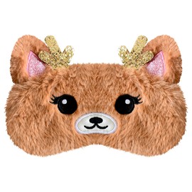 VHOPMORE Cute Animal Sleeping Mask Sleep Mask, Xmas Reindeer Soft Plush Eye Mask for Travel Nap Funny Rudolph Blindfold Eye Cover Eyeshade for Adult Kids Girls Teens Men Women - Reindeer, Gold & Brown