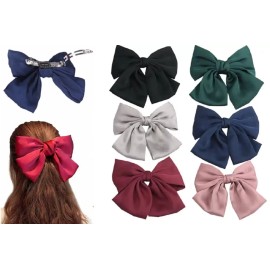 TIKA 6-Piece Ribbon Bow Hair Clips Set - Large Stylish Bowknot French Barrettes