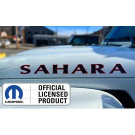 Decal Mods Sahara Hood Graphic Decals Emblems fits Jeep Wrangler JK (2007-2018) Black w/Red Outline (Set of 2) | FK2D3