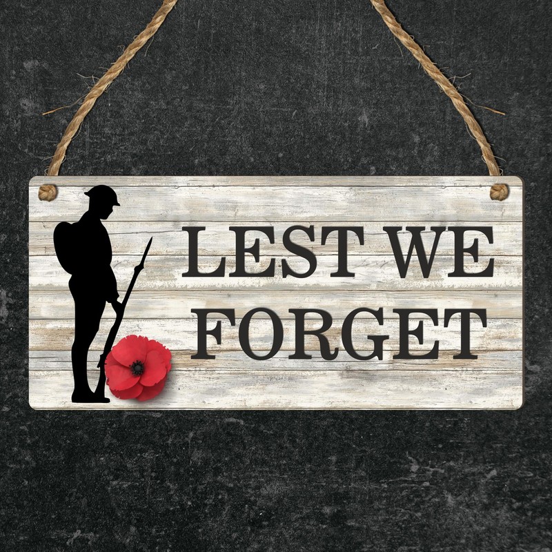 "Lest We Forget" Remembrance Day Plaque - Soldier Silhouette and
