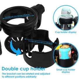 Your's Bath Pram Cup Holder Stroller Cup Holder with Phone Holder Universal Pushchair Bottle Holders 360° Rotating Baby Bottle Organizer Anti-Slip Baby Bottle Holder for Trolley Prams Wheelchair Bike
