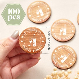 Marsui 100 Pcs Drinks Tokens Wooden Tokens for Events Rustic Wood Drinks Tokens Hearts Vintage Drink Tokens for Wedding Favours Beverage Birthday Parties Bar Table Decoration Supplies