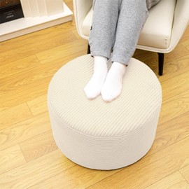 Poofieotto Pouf Ottoman Stuffed Modern Foam Filler Velvet Floor Pouf Round Foot Stool 20 * 12 Inches Ottoman Foot Rest for Living Room, Home Decor (Ivory)