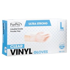 ForPro Professional Collection Disposable Vinyl Gloves, Clear, Industrial Grade, Powder-Free, Latex-Free, Non-Sterile, Food Safe, 2.75 Mil. Palm, 3.9 Mil. Fingers, Large, 100-Count