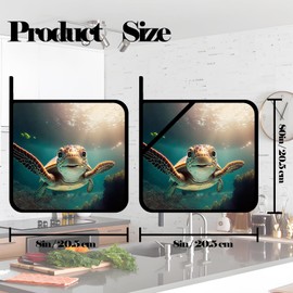 Cute Sea Turtle Pot Holders Set of 2,Kitchen Heat Resistant Potholders for Microwave Cooking Baking Oven and BBQ Gifts for Women