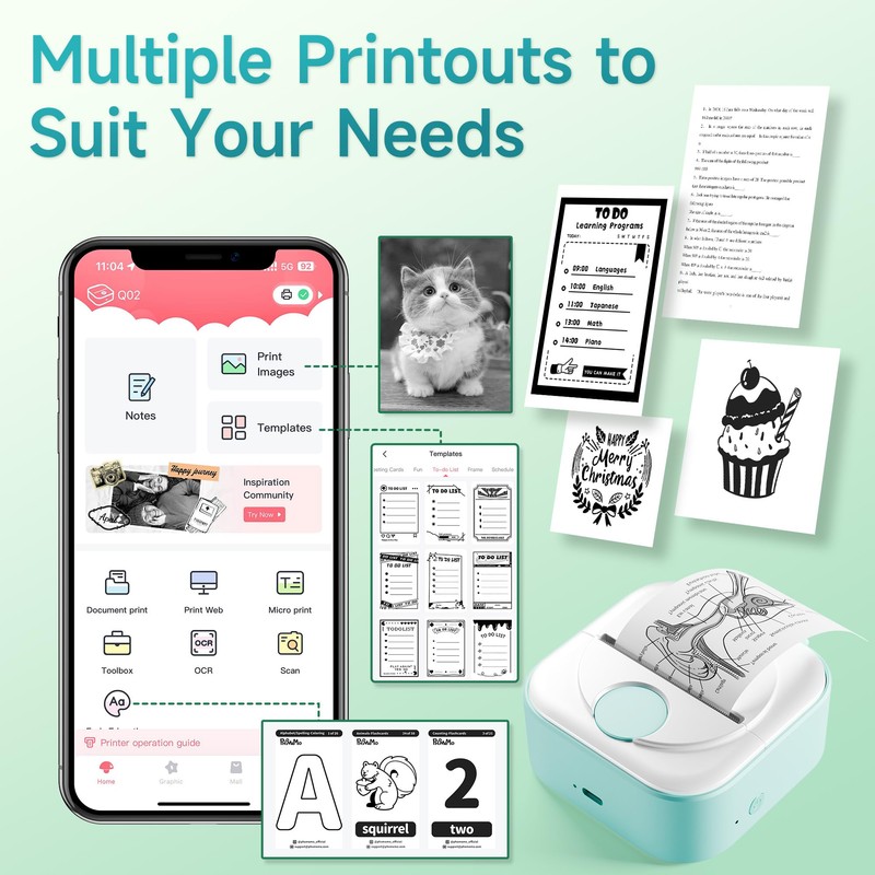 Phomemo Sticker Printer, Q02 Print Pods Mini Printer Thermal Bluetooth