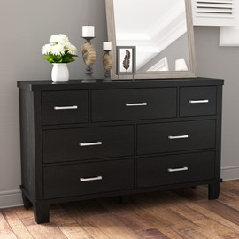 dainslef Dresser for Bedroom with 7 Drawers, Modern Chest of Drawers Closet with Metal Handle, Wooden Dresser Organizer, for Bedroom, Living Room, Black