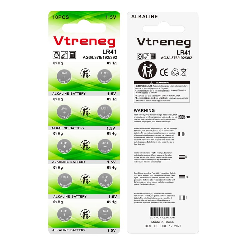 Vtreneg 10 Pack LR41 Button Batteries AG3 392 384 192