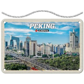 Blechschild mit Kordel 18 x 12 cm Peking China Stadt Hochhäuser Skyline - Blechemma