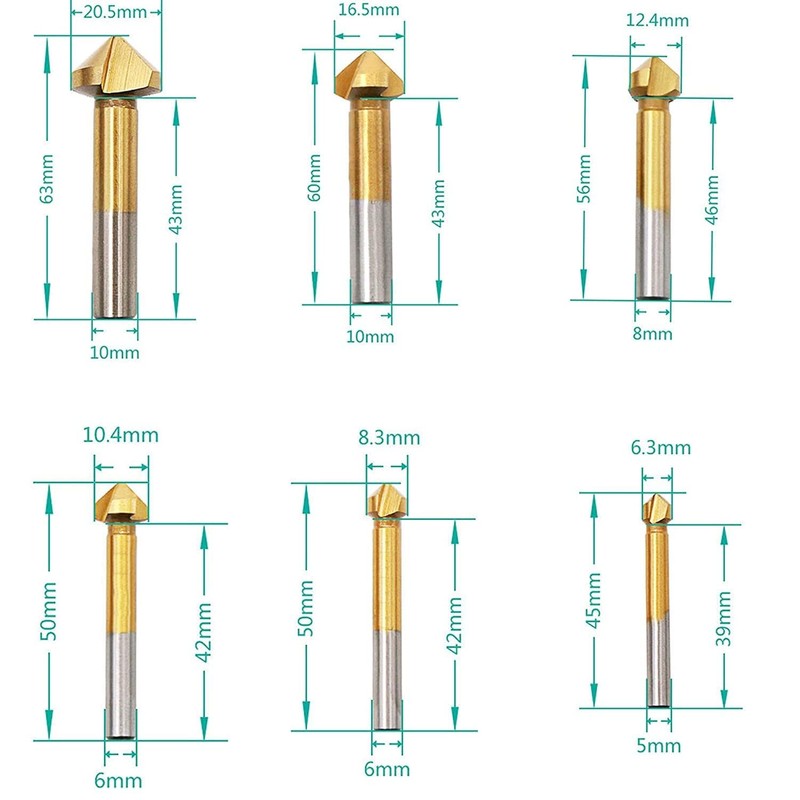 KEWAYO 3 Flute 90 Degree HSS Chamfering Tool Bit Countersink