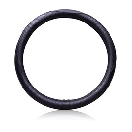 Flying Banner car steering wheel covers Faux leather massage Piping Heavy Duty ring Anti-Slip Sporty 15 Inches (Black Black)