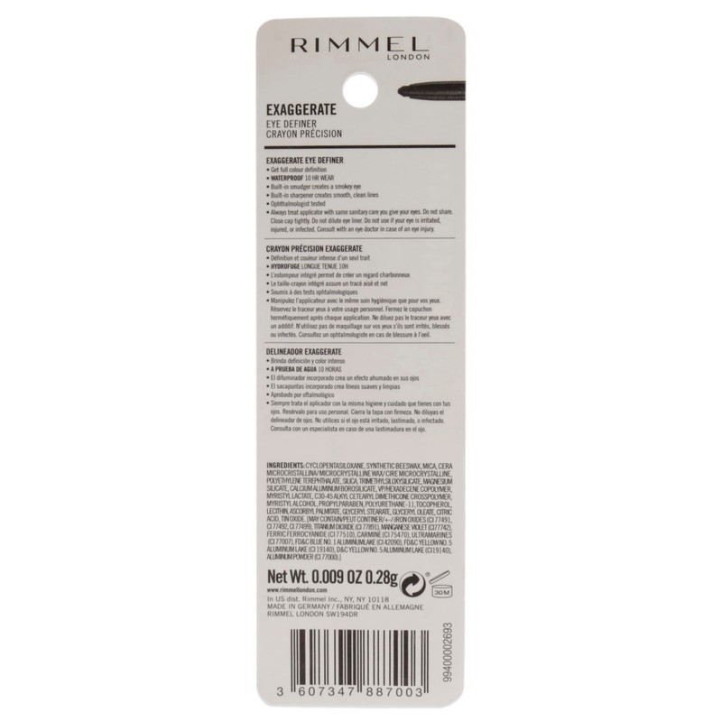 Rimmel London Exaggerate Waterproof Eye Definer Eyeliner, Highly Pigmented, Long-Wearing,