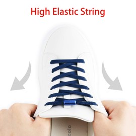 Aoliandatong Elastic Shoelaces, Pack of 4 Universal Laces Without Tying Rubber Laces Adjustable with Metal Clasp for Shoes of Different Sizes (Black + White + Grey + Dark Bla)