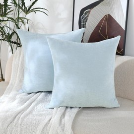 Jeneoo Baby Blue Decorative Throw Pillow Covers Soft Chenille Comfy Square Couch Cushion Cases for Livingroom Bed Sofa Decor (Set of 2, 20 x 20 Inches)