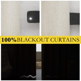 NICETOWN Natural 100% Blackout Linen Insulated Patio Curtain 84 inch Long Burg, Farmhouse Thick Completely Blackout Window Treatment Thermal Drape for Living Room (1 Panel, 100" Width)