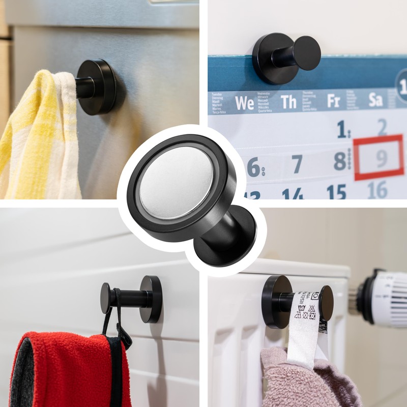 POPPSTAR Round Magnetic Hooks Matte Black - Set of 4
