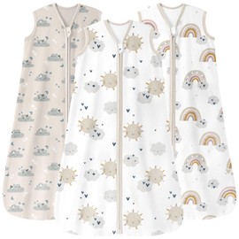 Unnivoll Baby Sleep Sack 18-24 Months 3 Pack 100% Cotton Lightweight 0.5 TOG Wearable Blanket Baby Sleep Bag with 2-Way Zipper for Newborn Infant Apricot White Sun Clouds