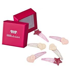 HAARallerliebst Hair Jewellery Set (6 Pieces, Stars and Hearts, Glitter) for Girls with Storage Box