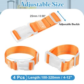 sourcing map 4Pcs Add A Bag Luggage Strap, 4-12 Inch Adjustable Suitcase Belt Travel Accessories, Luggage Connector for Carry-on Baggage, Orange
