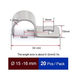 MgcTolBox Pack of 20 mounting clamps, V2A stainless steel pipe clamp, hose buckle, pipe holder, metal cable clamps for pipe diameter 15-16 mm