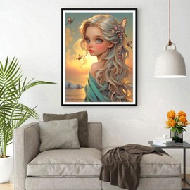 DPHERO DIY Girls Diamond Painting Pictures for Adults Beginners, 5D Sunset Diamond Painting Set, DIY Round Stones Diamond Art Kits, Fantasy Diamond Painting for Home Decor 30 x 40 cm