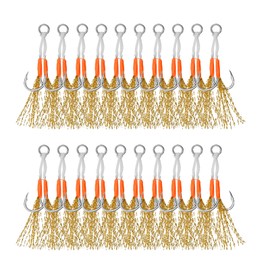 PATIKIL Double Fishing Assist Hooks Kit, 20 Pcs Glow Jigging Hook Slow Fast Fall Jigs Fishing Hooks for Vertical Jigging Lures, Gold Tone (15#, 65mmx15mm)