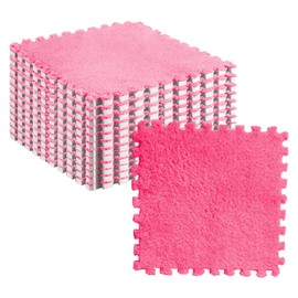10pcs Plush Puzzle Floor Foam Mat Tiles Fluffy Cuttable Anti Slip Interlocking Carpet Tiles Rose Red