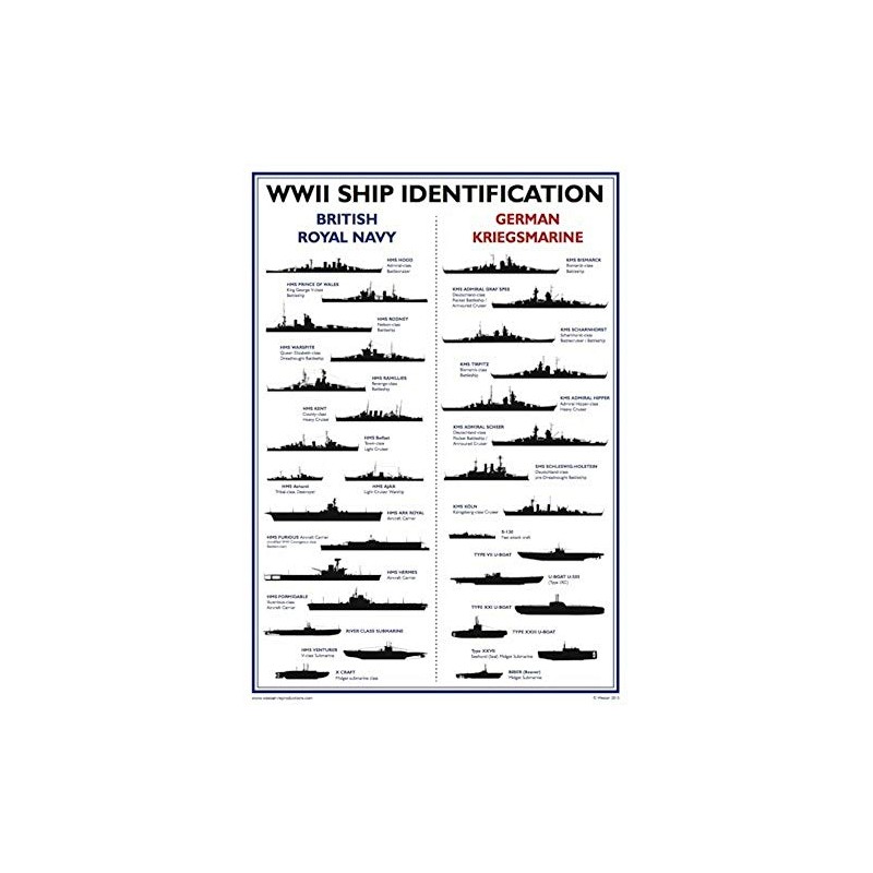 WW2 A3 Poster Warship Identification British Royal Navy German Reproduction