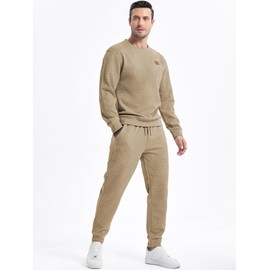 JMIERR Men 2 Piece Outfits Knit Jacquard Pullover Sweatshirt 2024 Fall Tracksuit & Oversized Running Jogger Sweatpants Sweatsuit Lounge Matching Set, S, Khaki