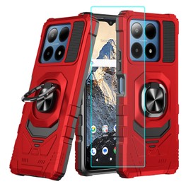 for Boost Summit 5G Case with 1 Pack Screen Protector,Dual Layer Hybrid Heavy Duty Defender Protection,Sleek Rugged Reinforced Cushion Corner Kickstand Shockproof Bumper Cover Red