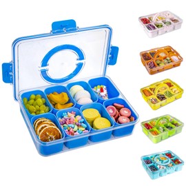 Divided Snack Serving Tray with Lid and Handle Travel Snackle Charcuterie Container Portable Storage Organizer for Candy, Fruits, Nuts, Snacks, Party, Picnic (1pack, Cerulean)