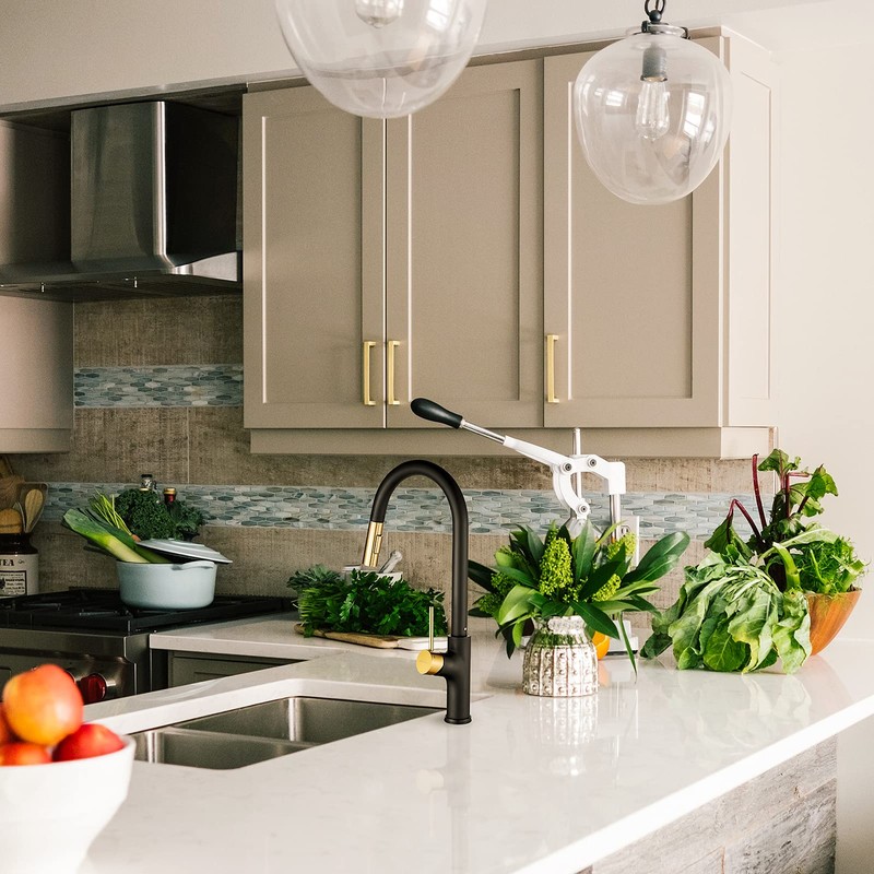 Achelous Black and Gold Kitchen Faucet with Pull Down Magnetic