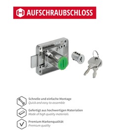 Gedotec Security Cabinet Lock with Key | 1 Set Furniture Lock Right | Cylinder Lock Different Locking for Screwing On | Screw-On Lock for Furniture Cupboard Letter Box Office Cabinet